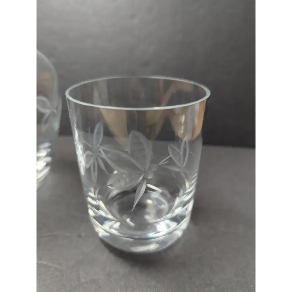 VTG‎ Glass Tumble Up Etched ButterfliesPitcher &Glass Bedside Water Carafe 7 IN